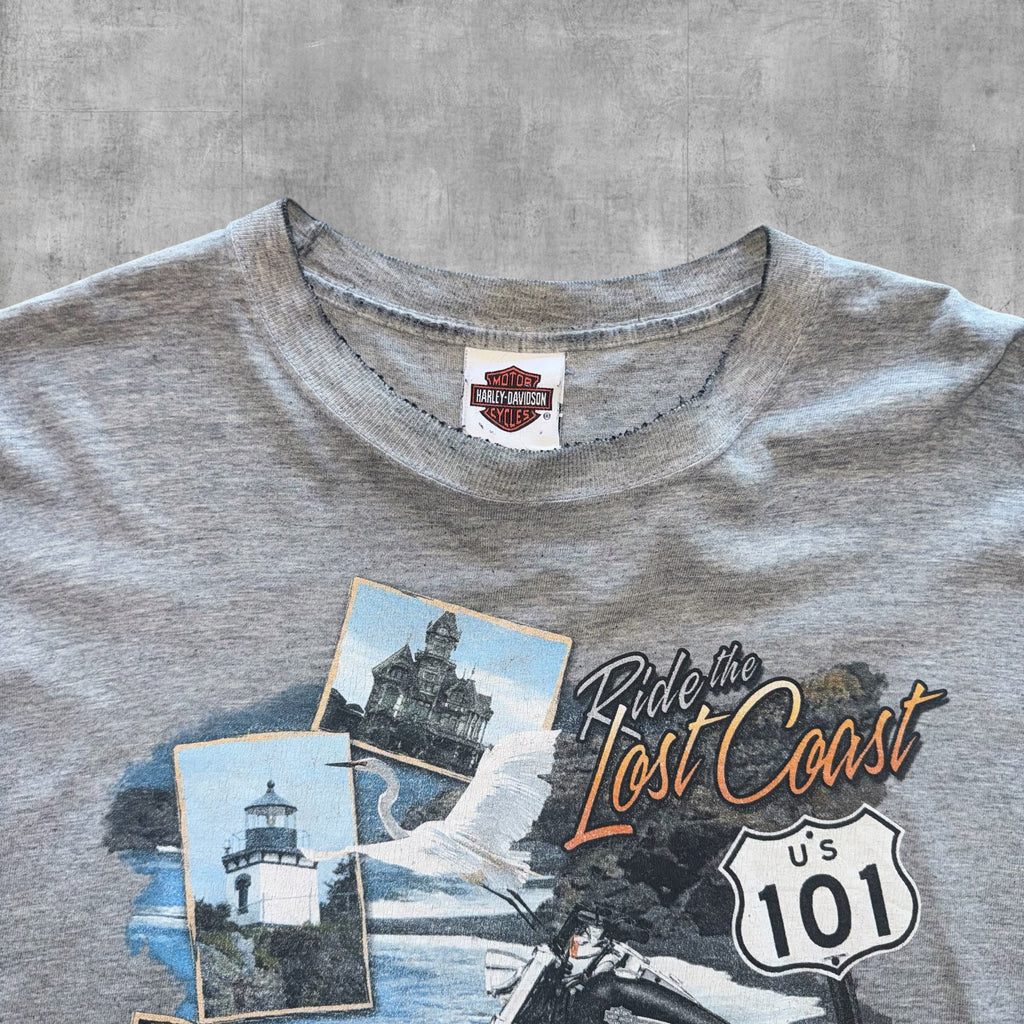 VINTAGE HARLEY DAVIDSON LOST COAST POSTCARD DISTRESSED LONGSLEEVE TEE - 2006 - XL