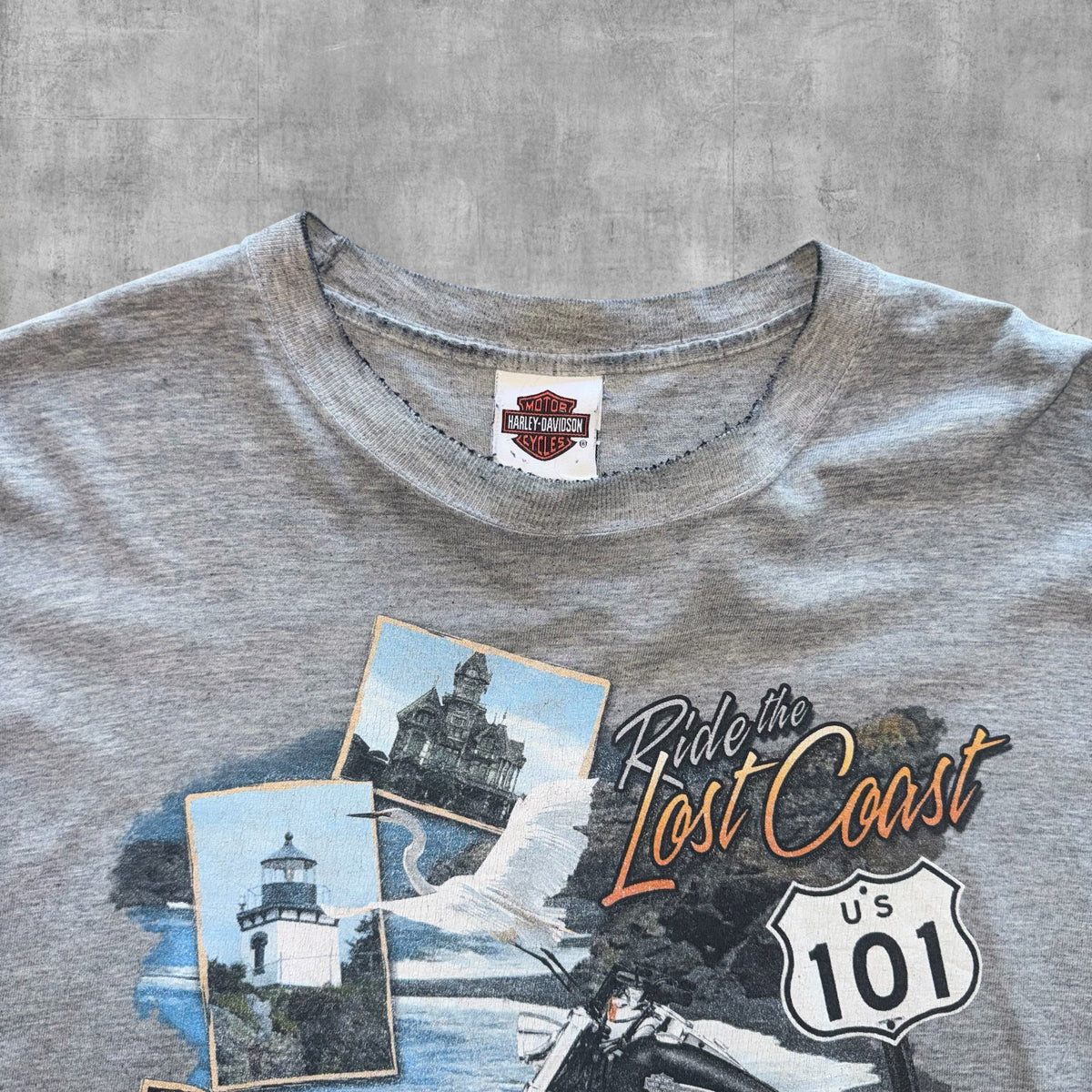 VINTAGE HARLEY DAVIDSON LOST COAST POSTCARD DISTRESSED LONGSLEEVE TEE - 2006 - XL