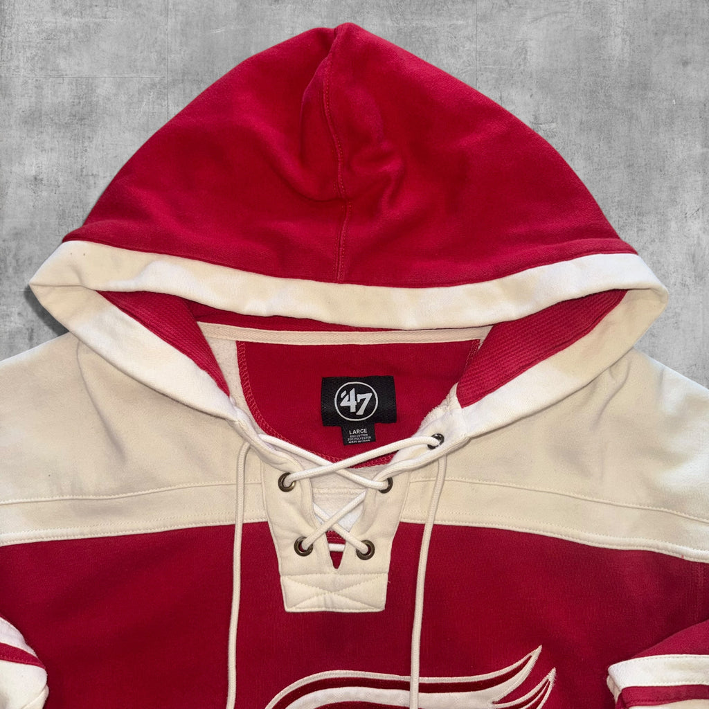 DETROIT RED WINGS NHL LACED HOODED JERSEY SWEATER - XL