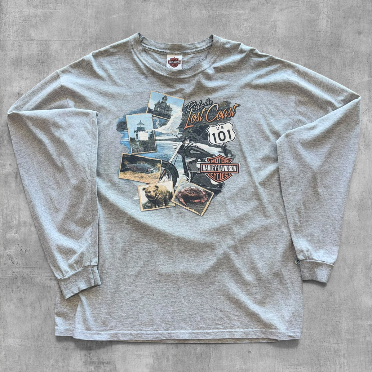 VINTAGE HARLEY DAVIDSON LOST COAST POSTCARD DISTRESSED LONGSLEEVE TEE - 2006 - XL