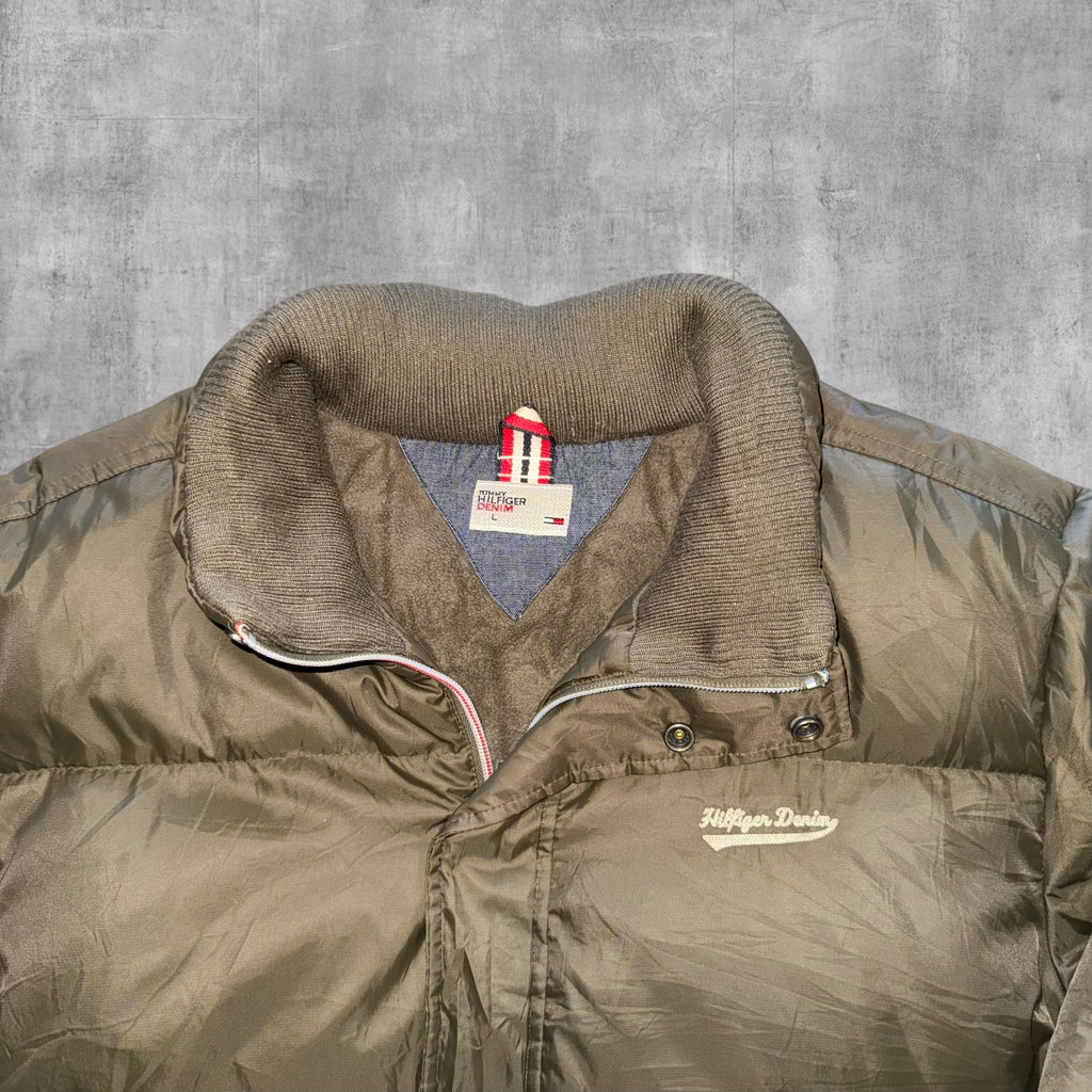 VINTAGE TOMMY HILFIGER OLIVE PUFFER JACKET - L