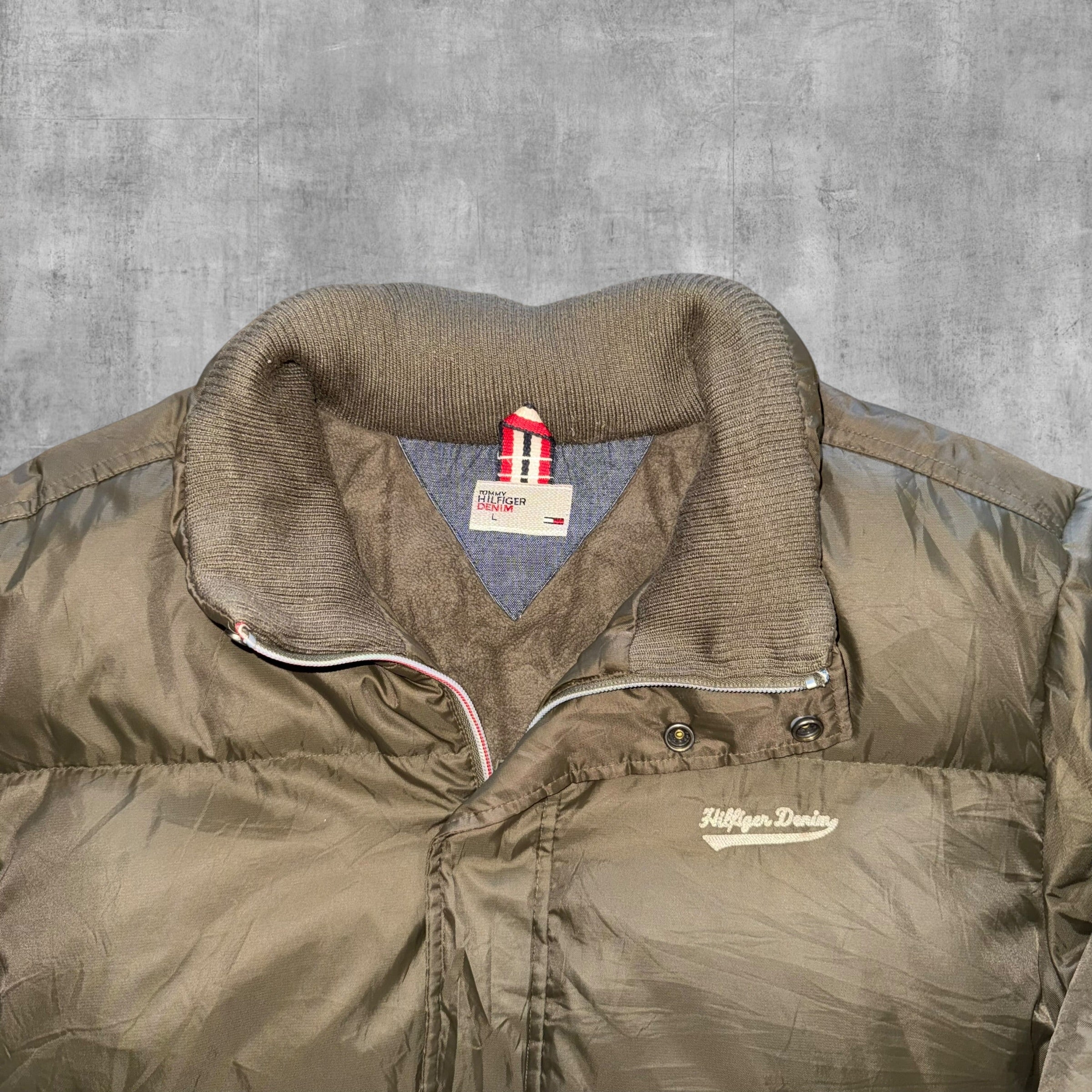 VINTAGE TOMMY HILFIGER OLIVE PUFFER JACKET - L