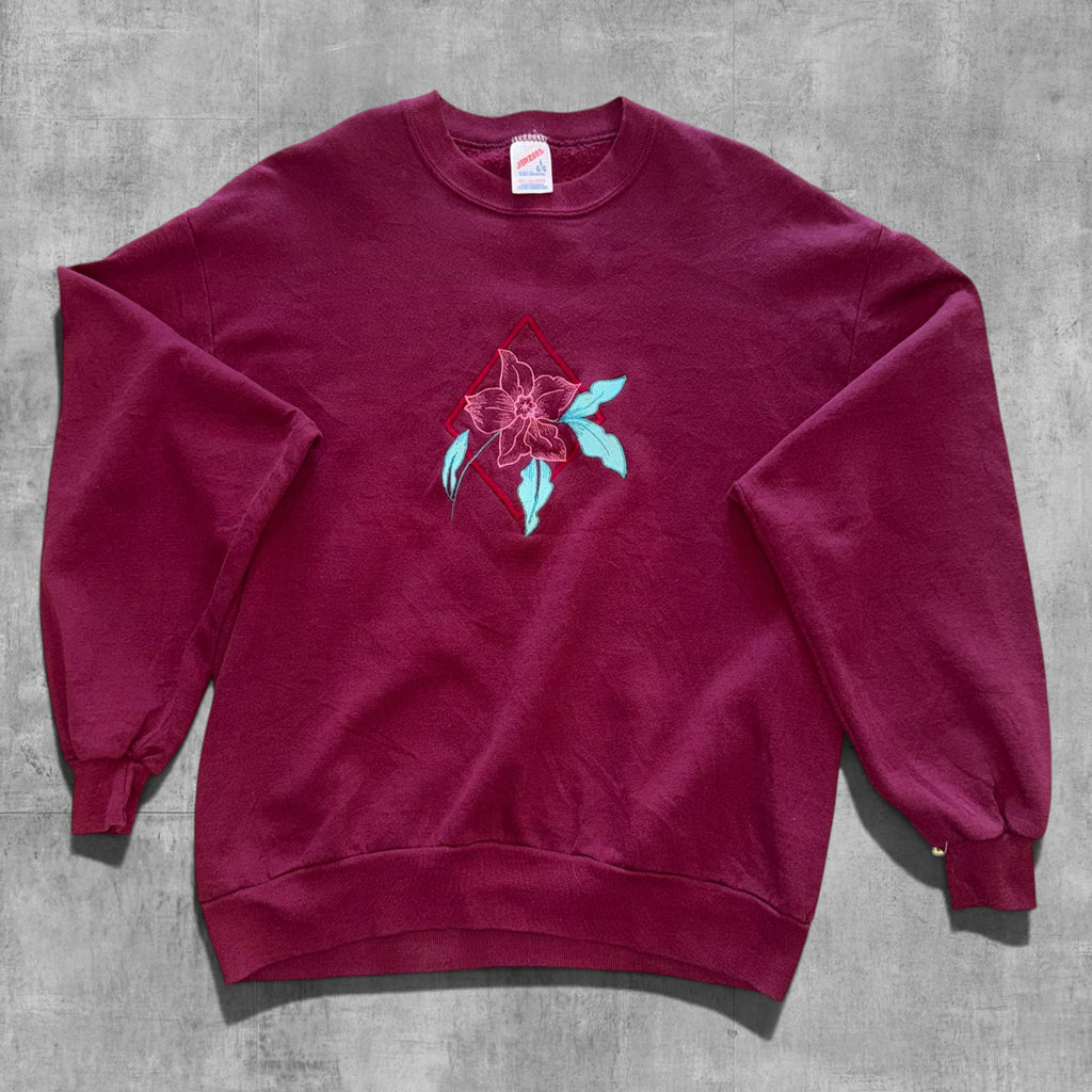 VINTAGE EMBROIDERED FLOWER SWEATSHIRT - L