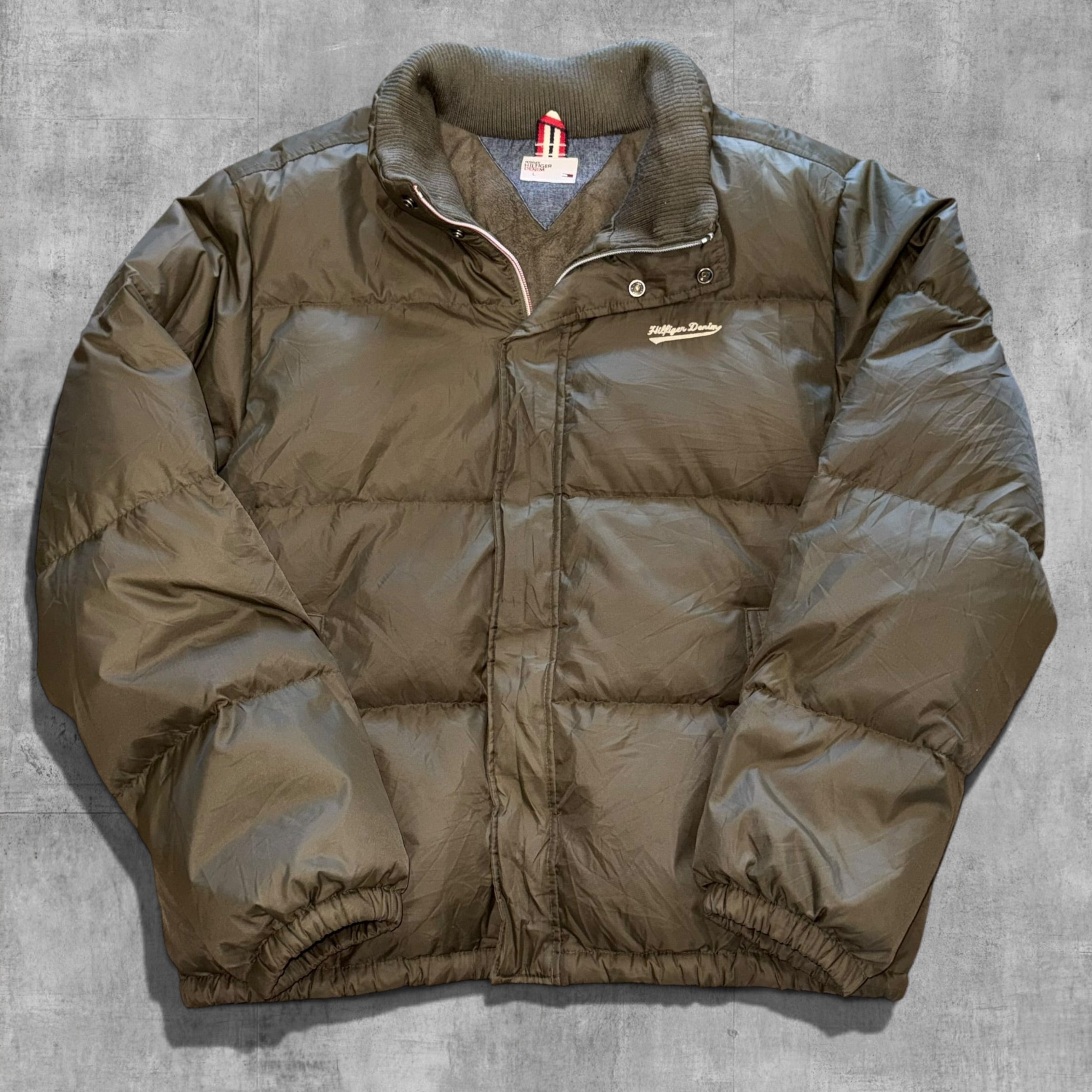 VINTAGE TOMMY HILFIGER OLIVE PUFFER JACKET - L