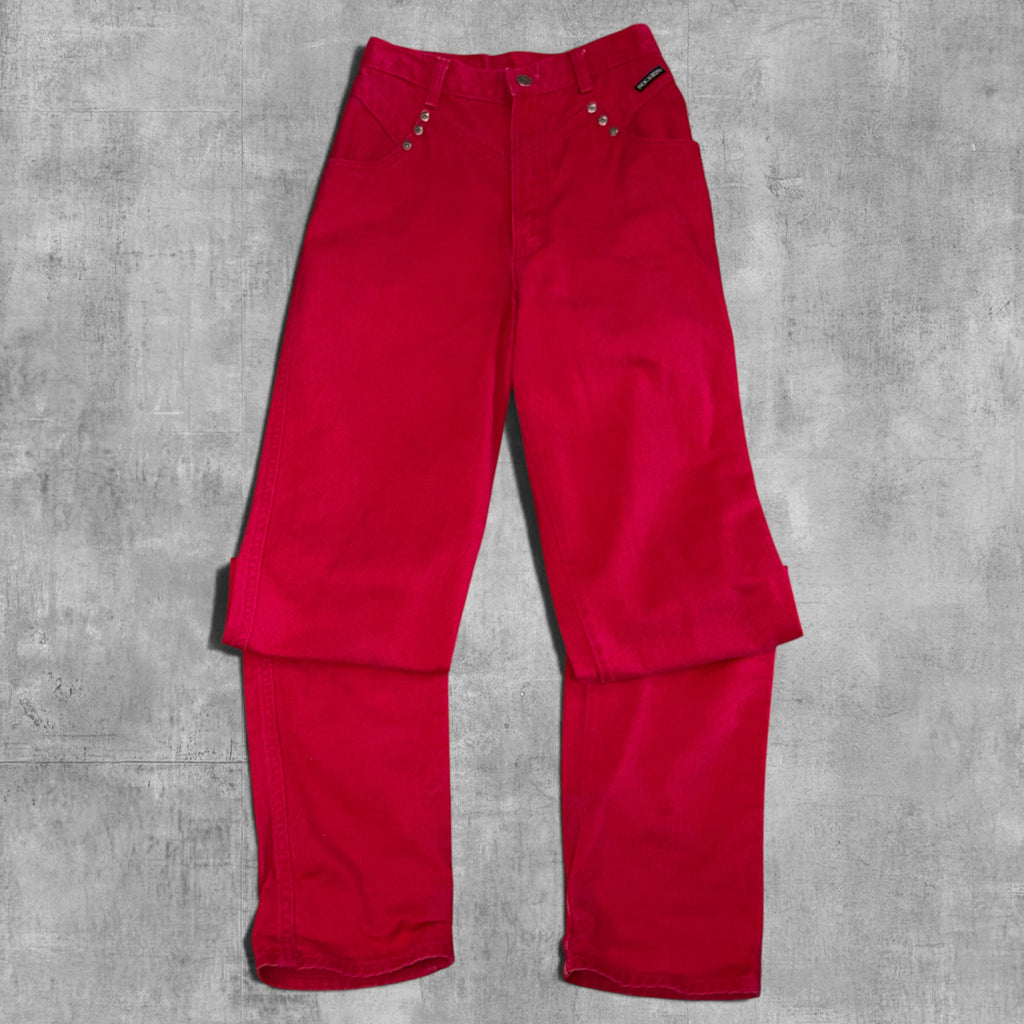 VINTAGE ROCKY MOUNTAIN ROCKIES HIGH WAISTED TAPERED RED DENIM - 5X34