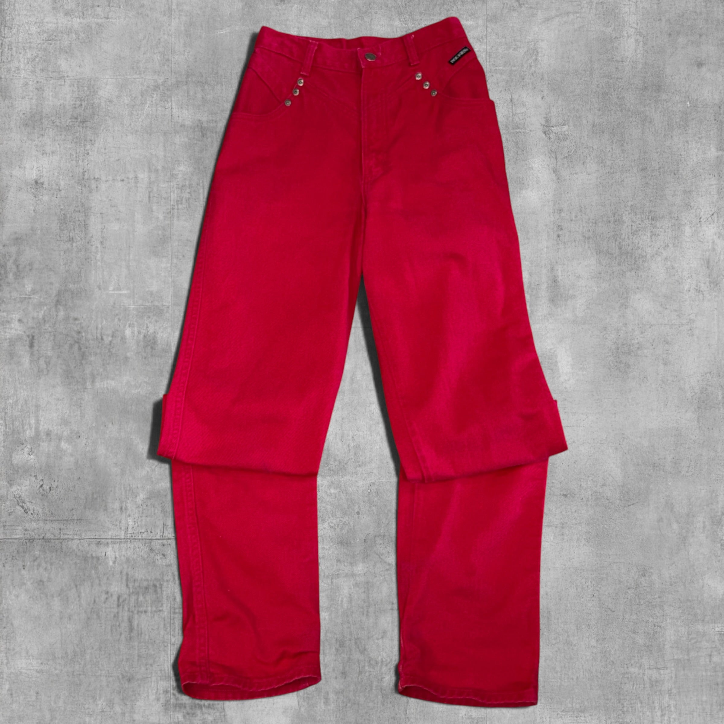 VINTAGE ROCKY MOUNTAIN ROCKIES HIGH WAISTED TAPERED RED DENIM - 5X34