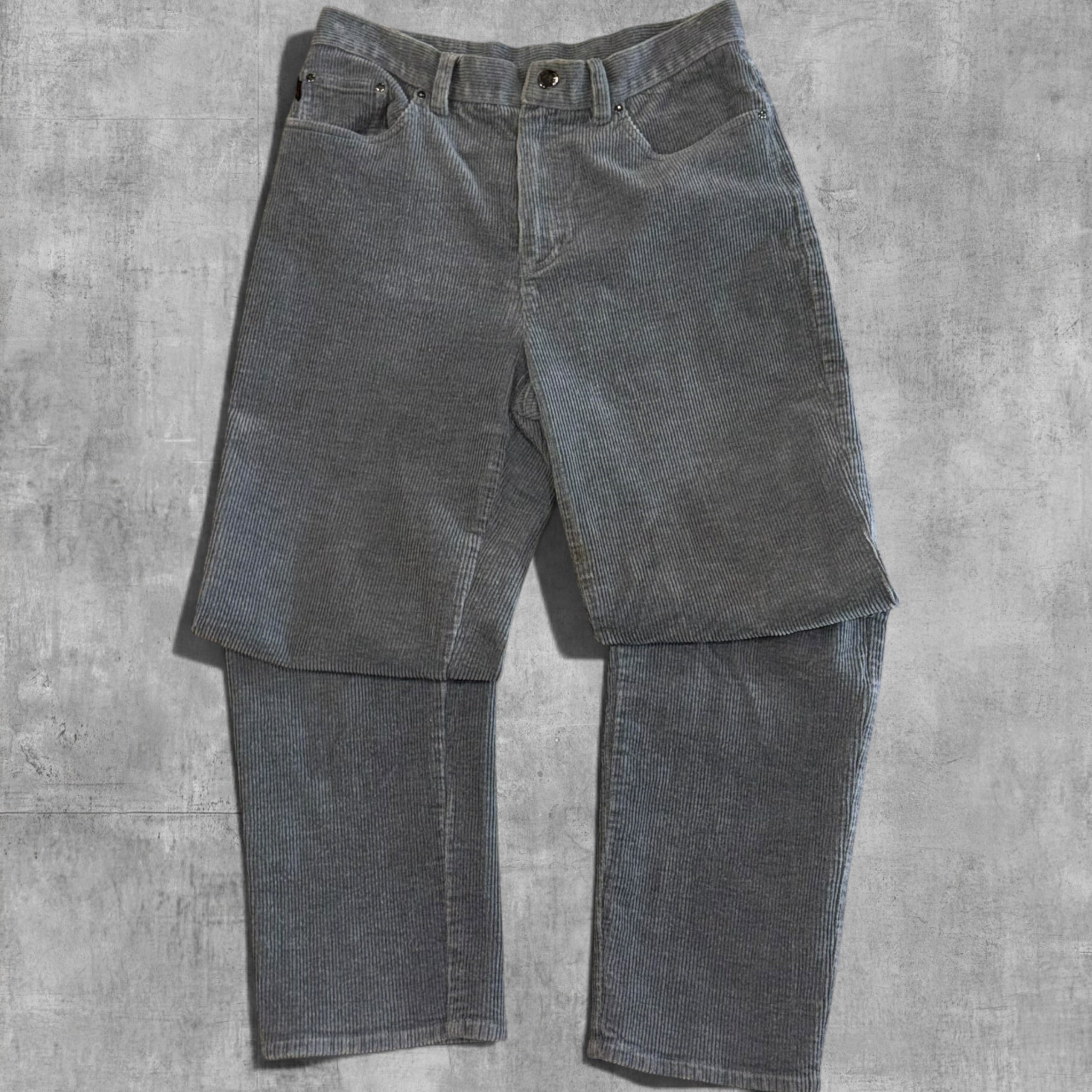 VINTAGE LAUREN RALPH LAUREN STRAIGHT LEG GREY CORDUROY PANTS - 8PX28