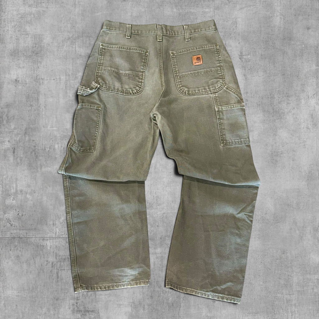 CARHARTT OLIVE GREEN DUNGAREE CARPENTER JEANS - 32X30