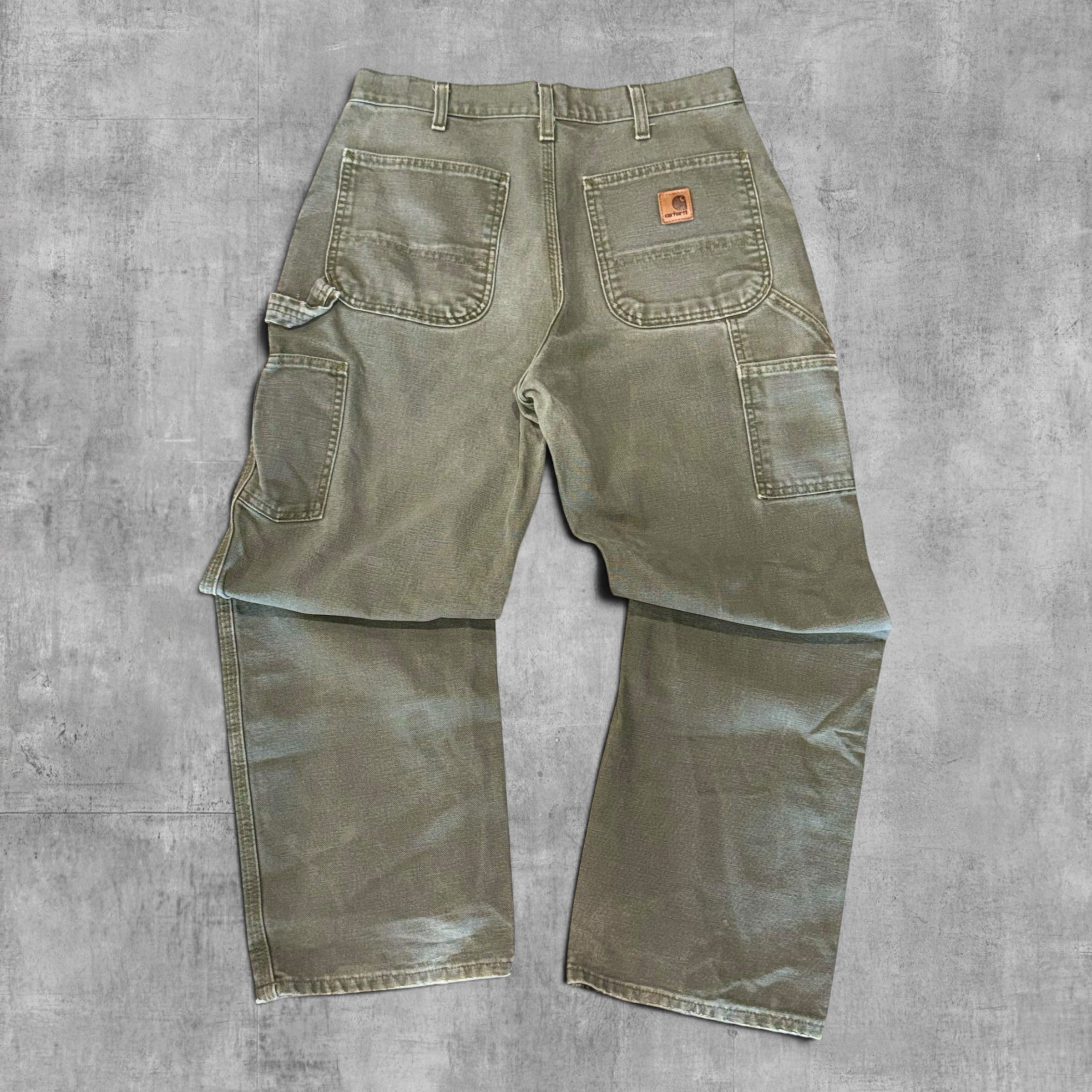CARHARTT OLIVE GREEN DUNGAREE CARPENTER JEANS - 32X30