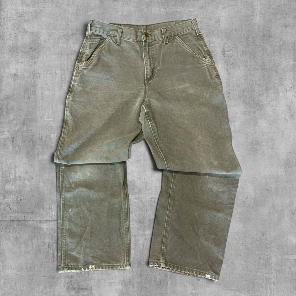 CARHARTT OLIVE GREEN DUNGAREE CARPENTER JEANS - 32X30