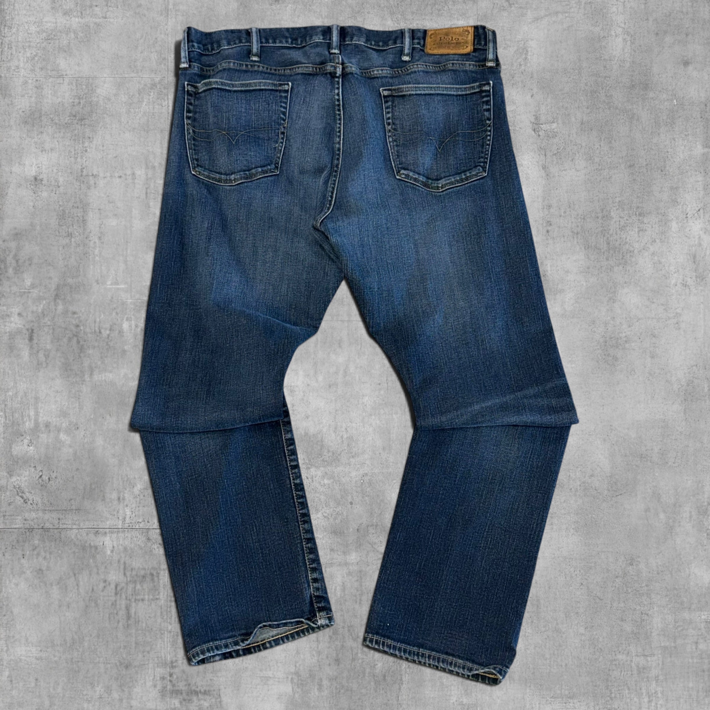 VINTAGE POLO RALPH LAUREN INDIGO WASHED VARICK SLIM STRAIGHT DENIM - 38X32