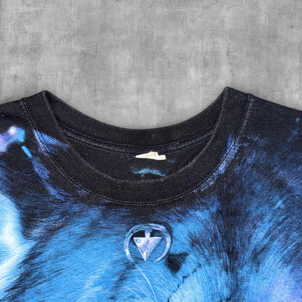 VINTAGE NATIVE AMERICAN WOLF AOP LIQUID BLUE TEE - 2001 - XL