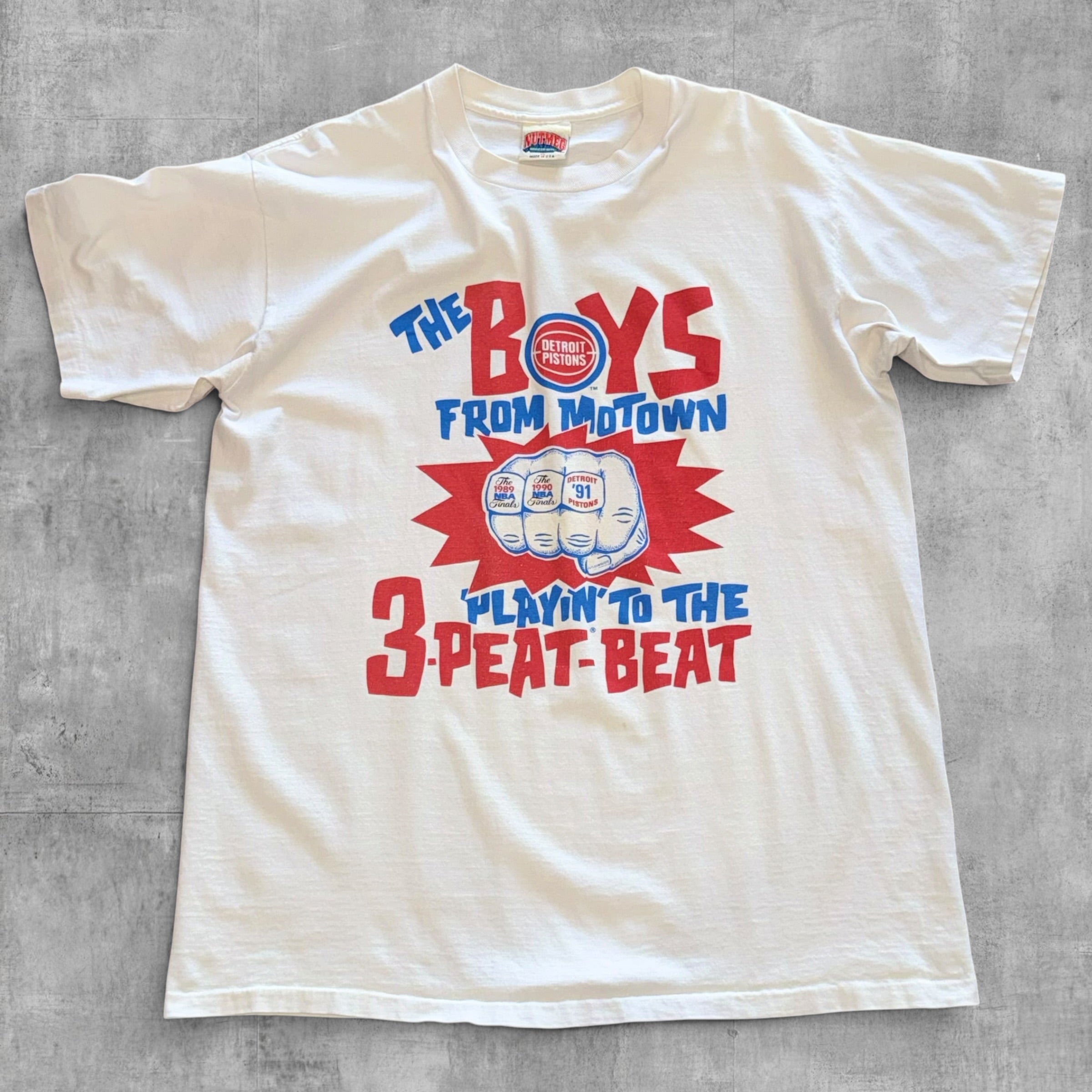 VINTAGE NBA THE BOYS FROM MOTOWN DETROIT PISTIONS 3 PEAT TEE - 1991 - XL