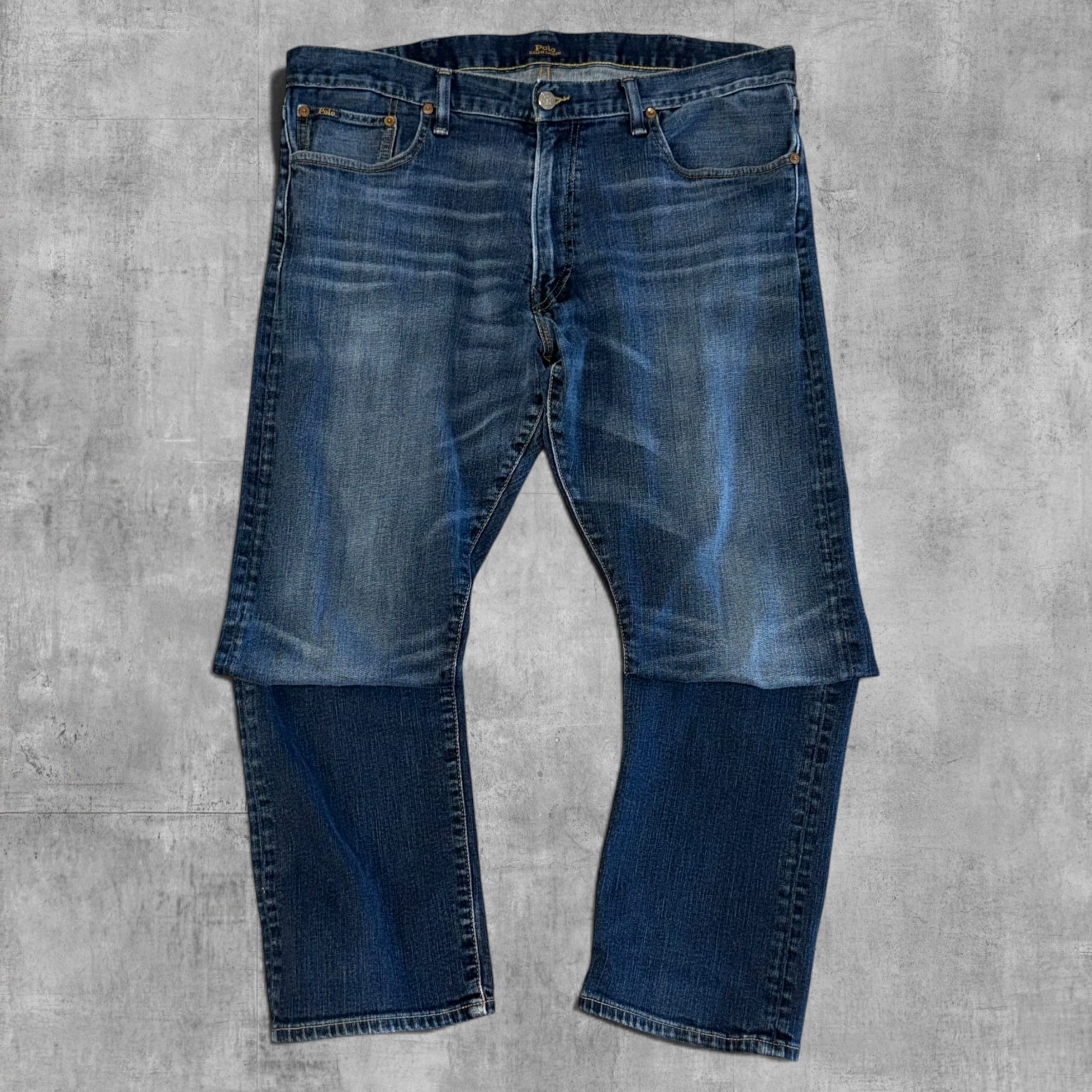 VINTAGE POLO RALPH LAUREN INDIGO WASHED VARICK SLIM STRAIGHT DENIM - 38X32