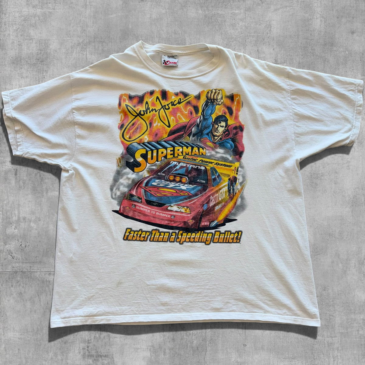 VINTAGE JOHN FORCE SUPERMAN NASCAR TEE - 1999 - XL