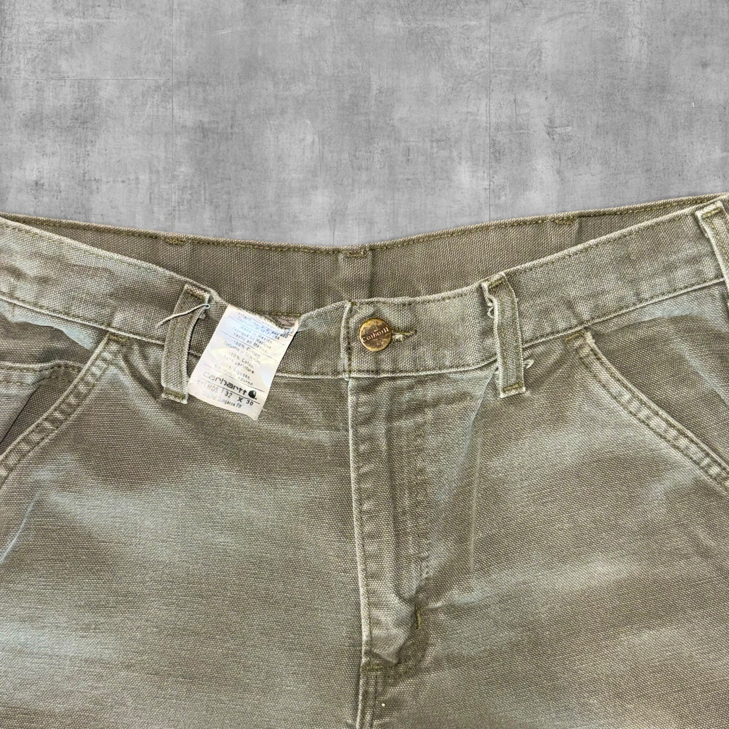 CARHARTT OLIVE GREEN DUNGAREE CARPENTER JEANS - 32X30