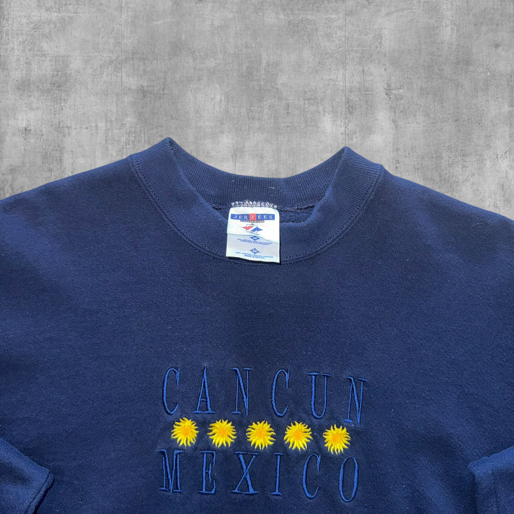 VINTAGE CANCUN MEXICO EMBROIDERED SUNFLOWER SWEATSHIRT - M
